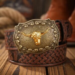Western Texas bull longhorn steer belt Buckle See the Colors Available